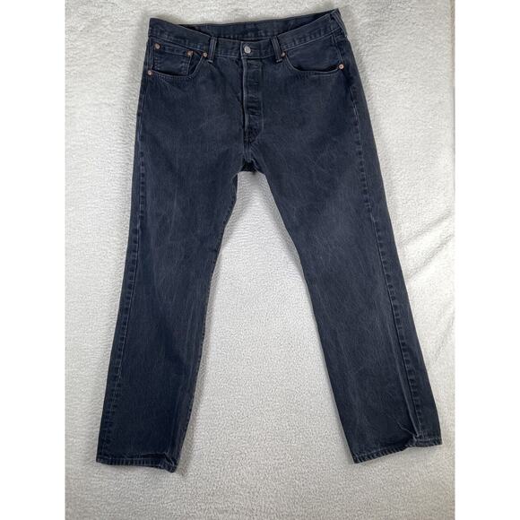 Levis 501 Jeans Mens 38x32 (35x30 Actual) Black Straight Button Fly Marbling - Picture 1 of 16